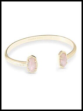 Kendra Scott Elton Cuff Bracelet Rose Quartz Gold Adjustable Women's Jewelry